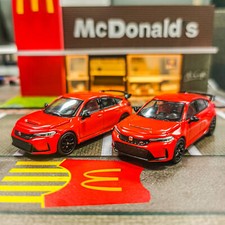 2Pcs Pop Race Honda Civic FL5 Type-R - Rally Red 1:64 Scale Diecast Car Model