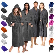 Unisex Bath Robe 100% Cotton Terry Towelling Shawl Collar & Hooded Bathrobe Gown