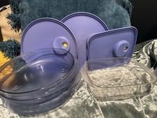 Tupperware 3703A 3385A Microwaveable Vented Lid Container Set Blue Clear Lot