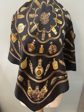 S51#Hermès Silk Scarf Flacons de Parfum Black Vintage  Made in France
