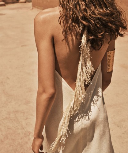 Robe zara lin avec franges - zara, en