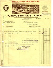 Hasparren (64) Facture 1943.Chaussures ONA.René & Georges Trolliet.