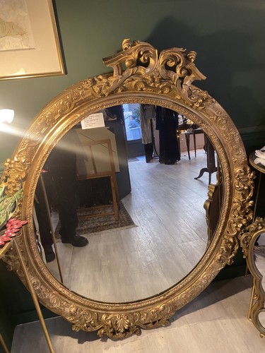 Miroir circulaire bois et - miroir,