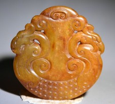 2" vieille Chine Hongshan Culture Jade sculpture palais Dragon Phoenix Statue