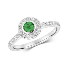 Bague Femme Pavage Or Blanc 9 k/carat et Diamant 0.25 Carat avec Emeraude