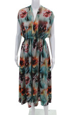 Maison Marche Womens Floral Print Drawstring Ruche Sleeveless Dress Multicolor S