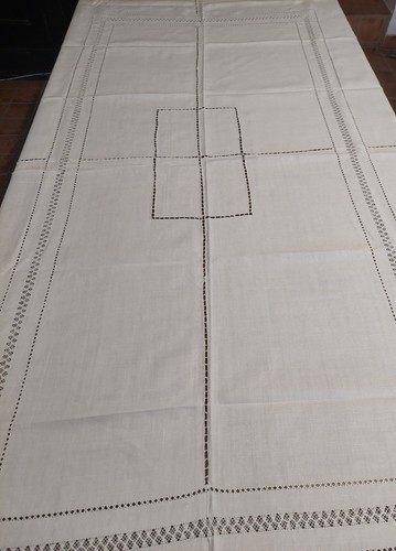 Nappe ancienne lin blanc - , avec