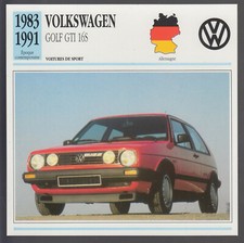1983-1991 Volkswagen Golf GTI 16S German Car Photo Spec Sheet French Card