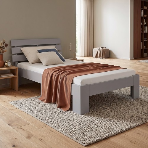 Lit 90x200 bois massif gris - lit,