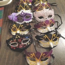 Lot (11) Red/Purple Lace Mardi Gras Masquerade Party Costume Eye Mask Halloween