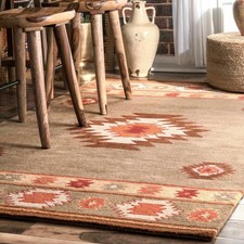 Tapis en laine du sud-ouest fabriqué à la main en gris, marron, orange