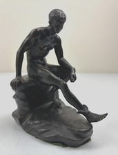 Antique Vtg Italian Grand Tour SEATED HERMES MERCURY Bronze SCULPTURE Statue 6"