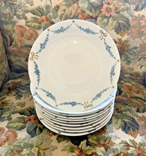 Ancien Assiette Creuse x10 Fabrique Royale Limoges Décor Noël Fleurs Bleu Dorée