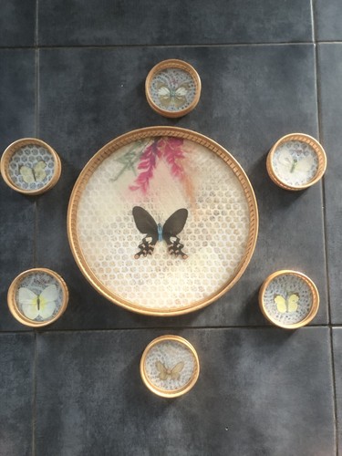 Plateau vintage bambou rotin - , +