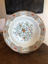 JOLI PLAT ROND ET CREUX EN FAÏENCE DE GIEN,  décor ROUEN " AU SAINFOIN "