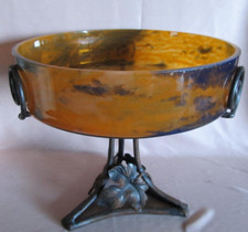 Clichy Degué Wrought Iron Stand Glass Fruit Cup..... Unsigned