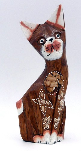 Chat marron bois peint - marron, en