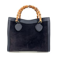 Gucci Diana Suede Leather Black  Tote Hand Bag Purse Authentic A-0574