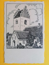 CPA Gravure Dessin signée EGGO HELM Église à identifier