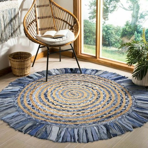 Tapis jute denim - jute, rond