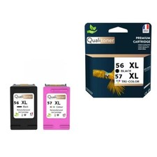 56 + 57XL fabriqué en France, 2 Cartouche d'encre compatible pour HP 56 + 57 XL