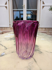 VASE CRISTAL TORSADE COLORIS ROSE EN DEGRADES-VAL SAINT LAMBERT - SIGNE-XXe