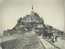 MONT SAINT MICHEL c. 1910 Horse Car Vintage Print Stagecoach Channel