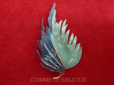Broche "Feuille comme une Plume" dorée Vert Arbre Forêt - Bijoux pur Vintage