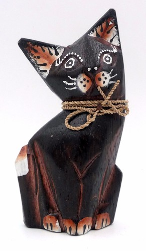 Chat marron bois sculpté - chat,