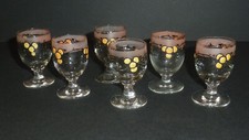 6 Antique Legras Enameled Blown Liquor Glasses circa 1900 Unsigned
