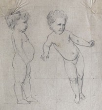 Antoine Édouard MOULINET (1833-1891) drawing old studies children 19th century c.1860/70