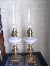 Pair of Large Opaline Kerosene Lamp 63cm