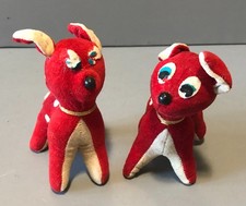 2 VINTAGE CHRISTMAS DECOR VELVETEEN DEER STUFFED ANIMAL DECORATIONS