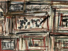 Very Beautiful Abstract Painting Patrick Boudon Gouache On Abstract Paper 1960