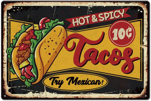 Tacos metal tin sign 12x8 - tacos, hot