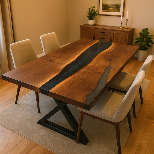 Table époxy noire bois - noire, en