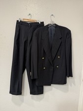 Versace Couture Men’s Pinstripe Wool Suit Black Golf Medusa Buttons Sz 36 US