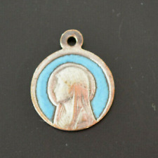 ANTIQUE RELIGIOUS JEWEL - BLUE ENAMEL PENDANT MEDAL #60