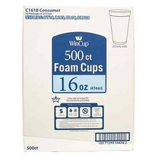 WinCup 16-Oz. Foam Cups, Styrofoam Cups Disposable 500 ct. -White- NO SHIP TO CA