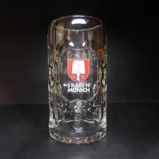 N23.156 Beer Mug 1L GS Spaten Munich Germany Art Glass Bar Bistro Table