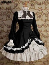 Girl Gothic Cosplay Dress Soft Stylish Contrast-Color Ruffled Sweet Lolita Dress