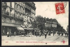 Old postcard Paris, Boulevard Voltaire at Rue de la Roquette 1911 