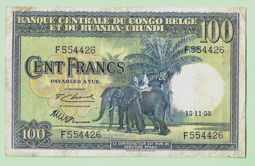 Billet congo belge 100 - congo,