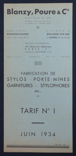 Publicité 1934 plume blanzy - 1934,