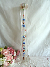 Ancien haut vase soliflore verre transparent émaillé petites fleurs 40cm