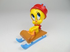 Vintage 2002 Warner Bros Looney Tunes Mini Resin Statue Tweety Titi on Sledge