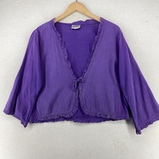 EUCALYPTUS Top Womens M Hand Crafted Crochet Trim Lagenlook Cotton Purple
