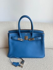 Hermes Birkin30 Mykonos Blue & White Clemence Palladium Hardware Square O 2011