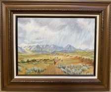 Signed JALK Oil Painting Tribal Village Native American Landscape STORM Framed
