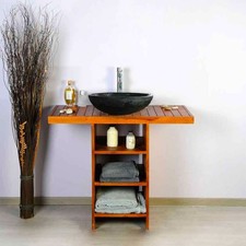 Ensemble meuble vasque et miroir salle de bain New Gempo 100 cm en bois teck na